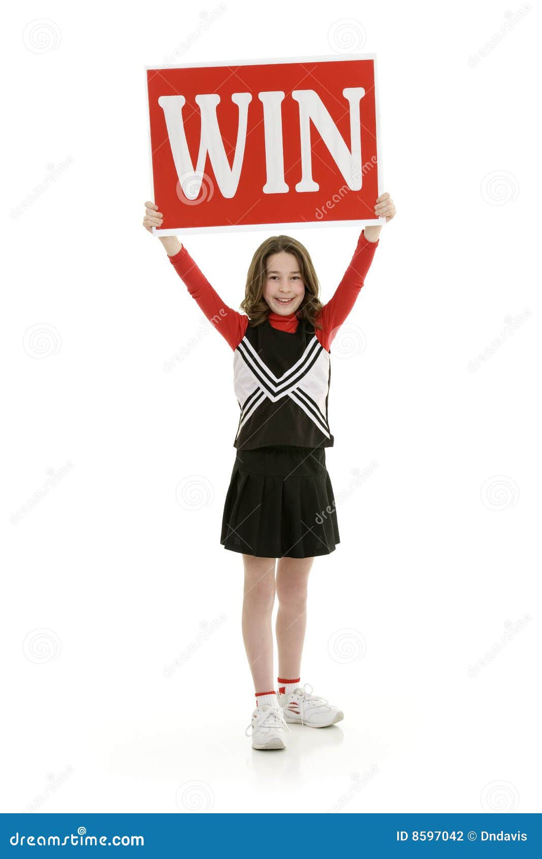 Ten Year Old Caucasian Girl Dressed As a Red Cheerleader Outfit Stock