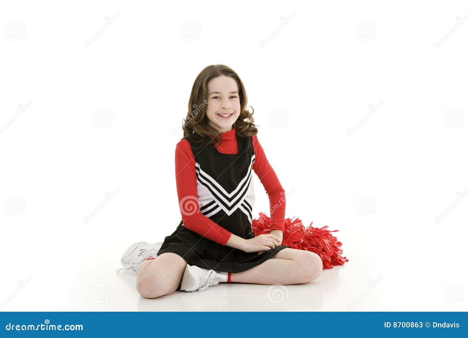 Ten Year Old Caucasian Girl Dressed As a Red Cheerleader Outfit Stock