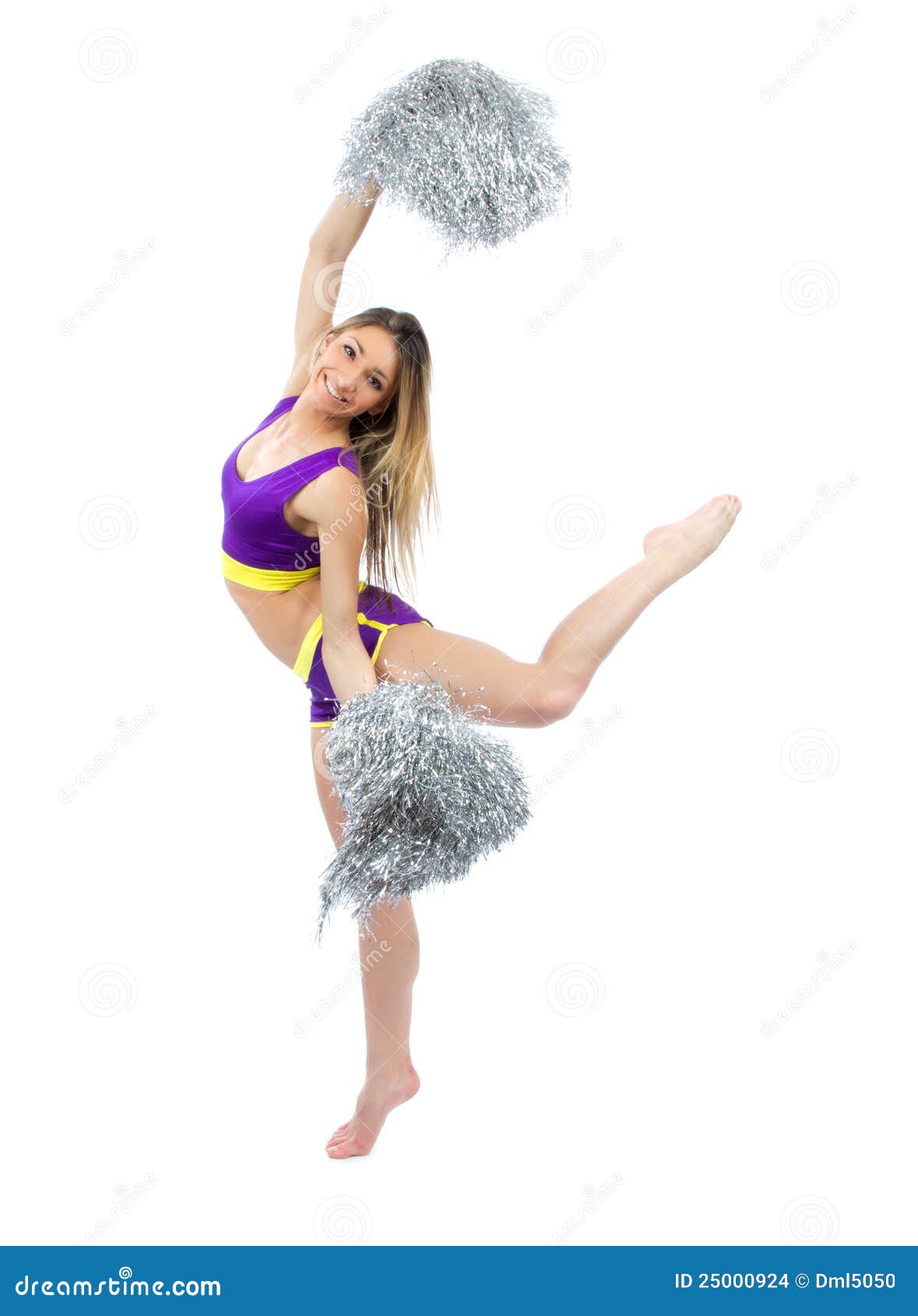 Cheerleader Dancer with Silver Pom Poms Stock Photo - Image of performance, aerobics: 25000924