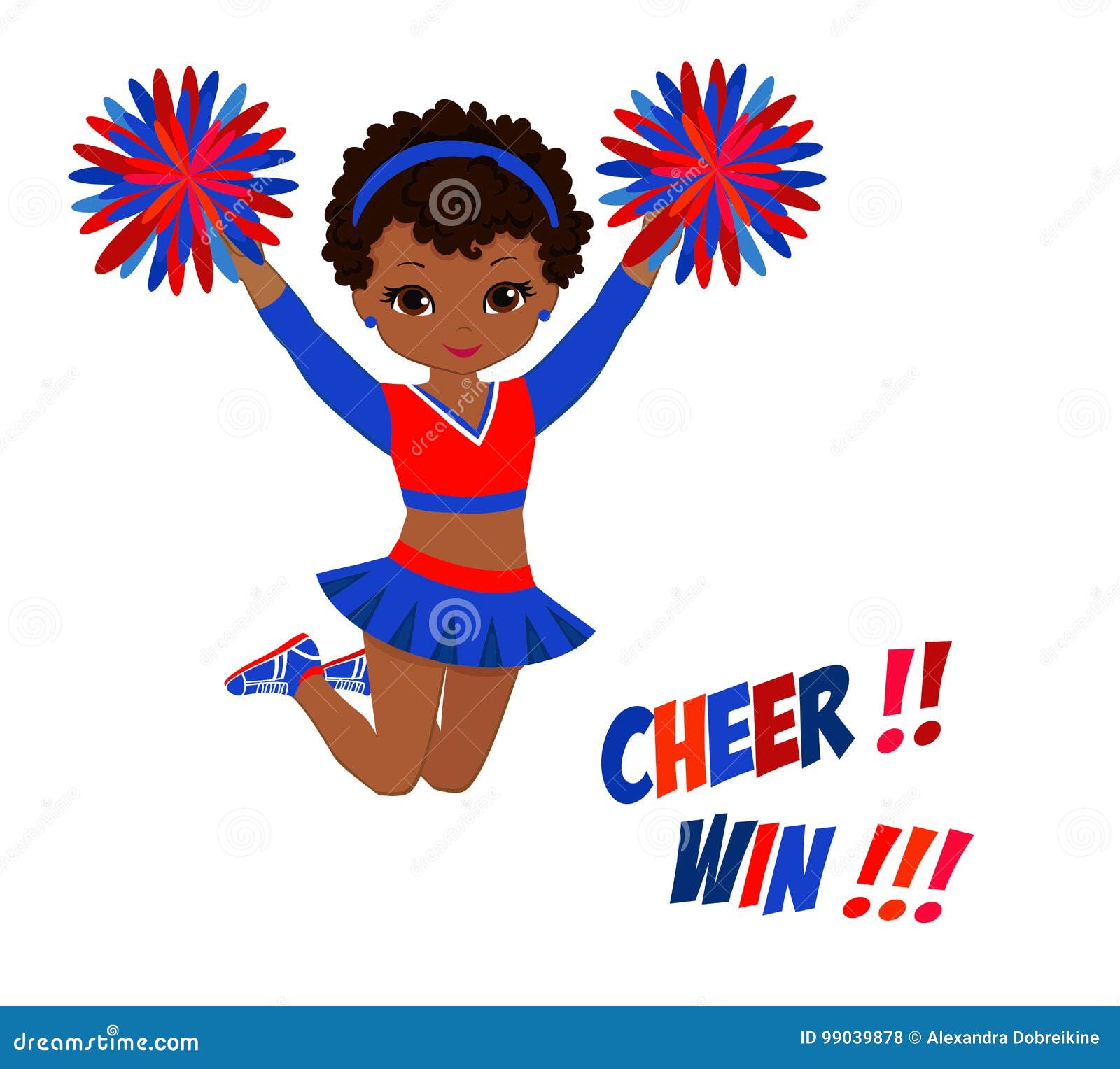 Cheerleader in turquoise uniform with pom poms Vector Image