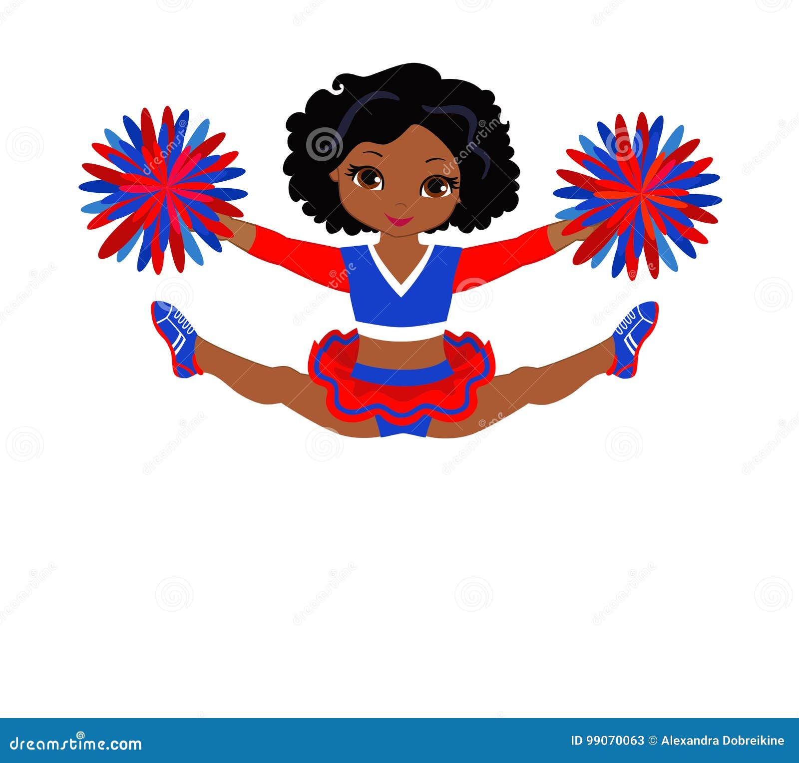 Cheerleader In Red Blue Uniform With Pom Poms Stock Vector Illustration Of Cheerleading Character