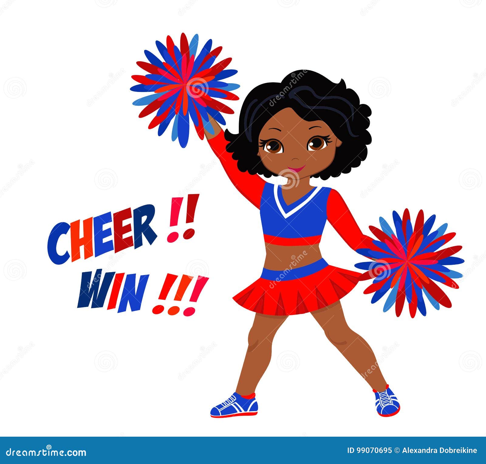 Cheerleader In Red Blue Uniform With Pom Poms Stock Vector Illustration Of Girl Cheerleader