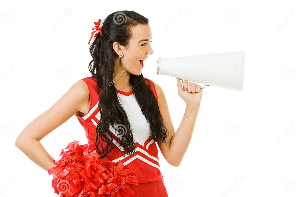 Cheerleader Yelling Through A Megaphone Stock Image Image Of White Smile 44923853