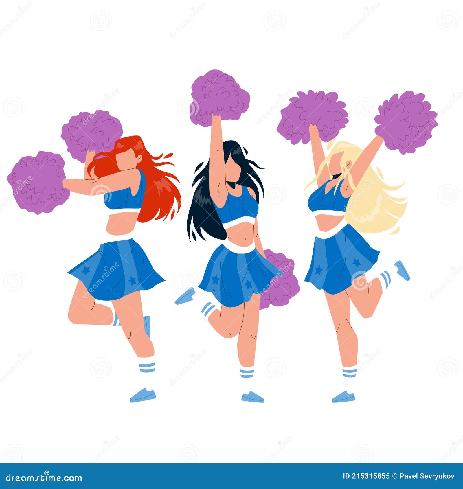 Cheerleaders Girls Dancing with Pompoms Vector Stock Vector