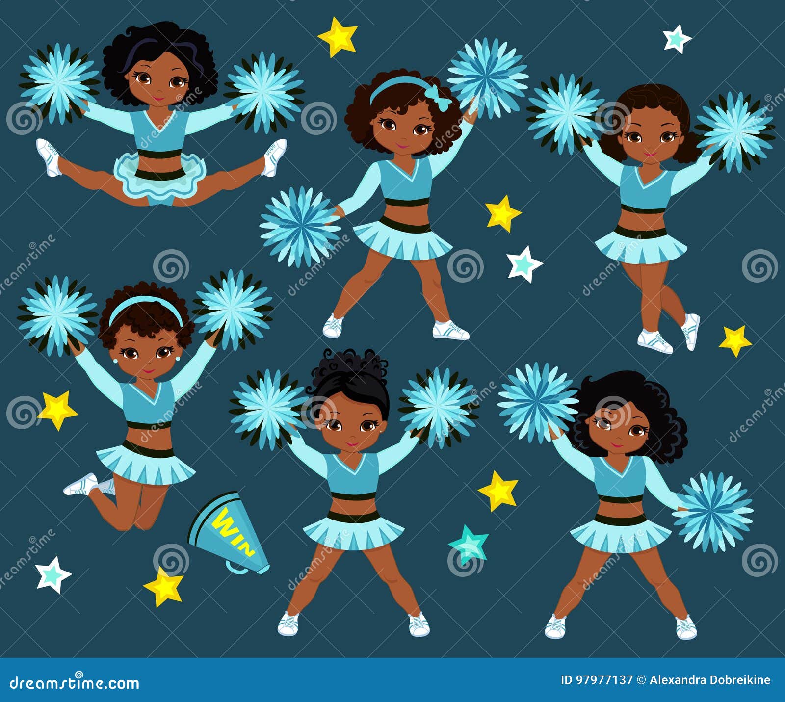 cheerleaders team of girls .cheerleading turquoise uniform  .