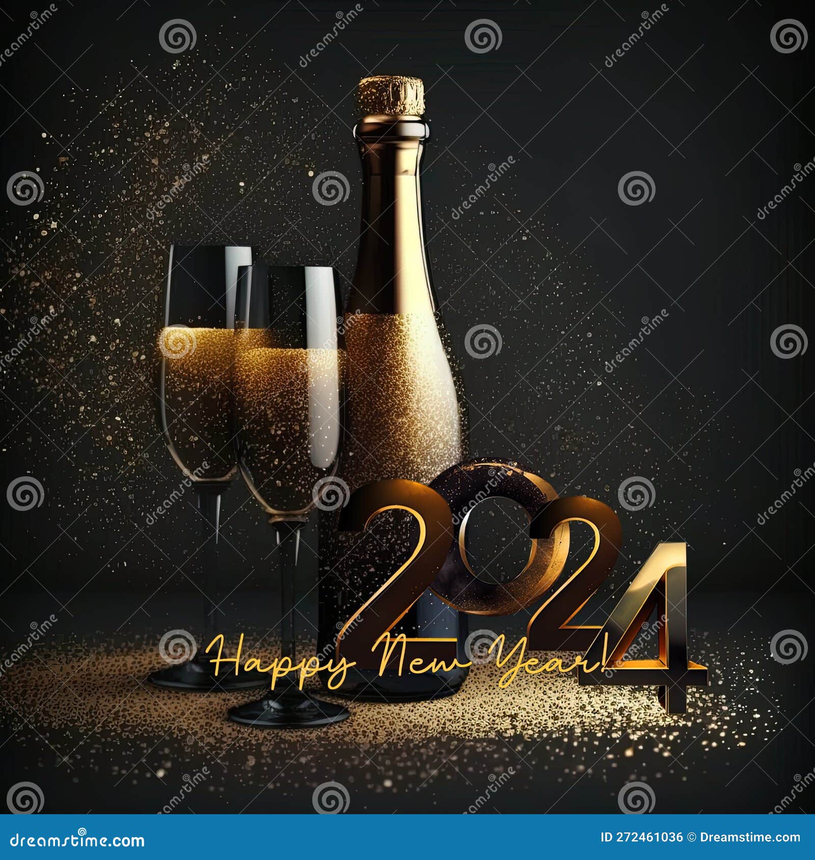 Celebrating the New Year 2024 with Champagne, AI Generative Stock