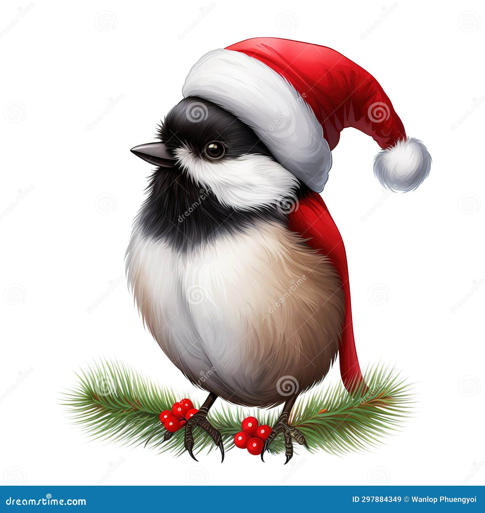 Cheery Chickadee Charms: Cute Christmas Watercolor Clipart - Isolated