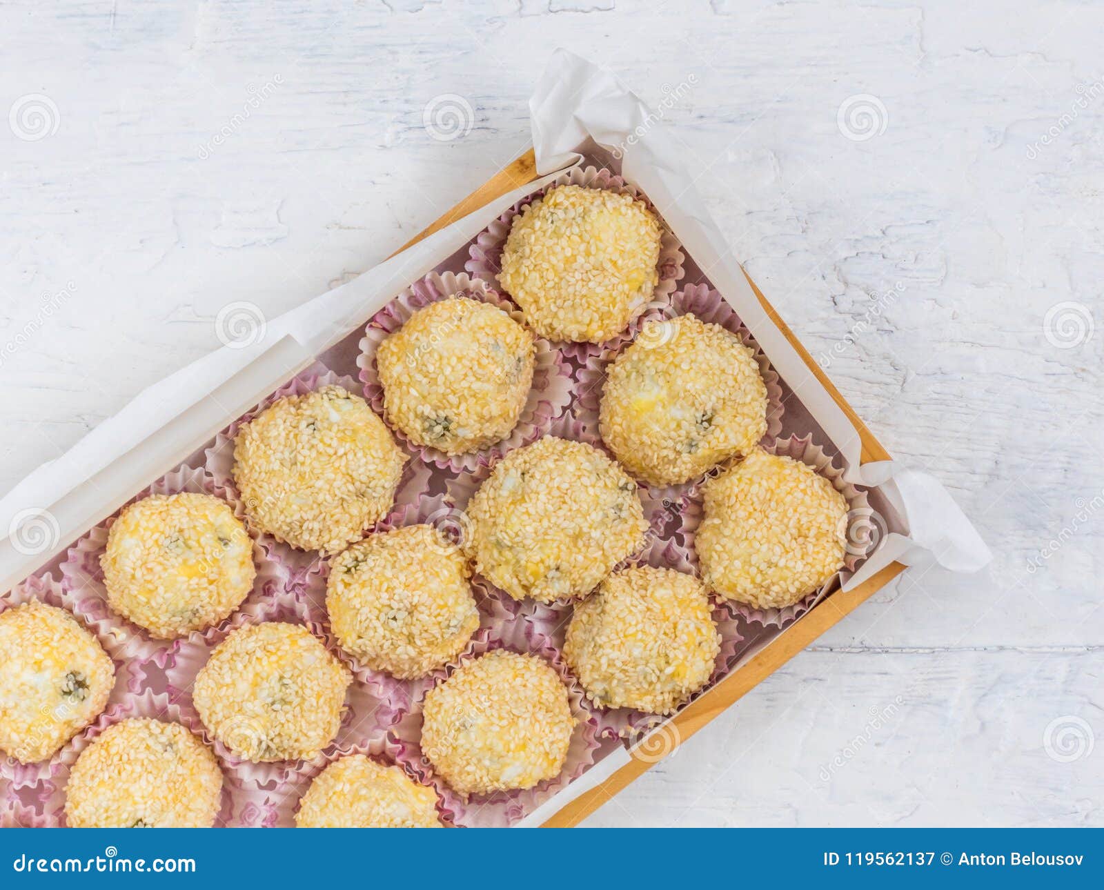 Cheese Balls with Cheese, Egg, Garlic, Olives and Sesame Seeds Stock