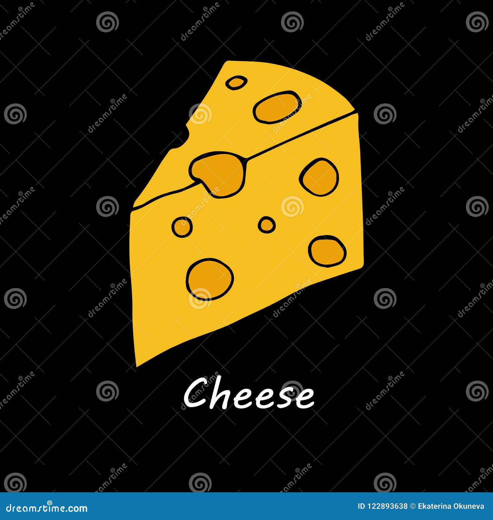 Cheese on Black Background. Cartoon Illustration for Menu Card Design Stock  Vector - Illustration of hole, delicious: 122893638