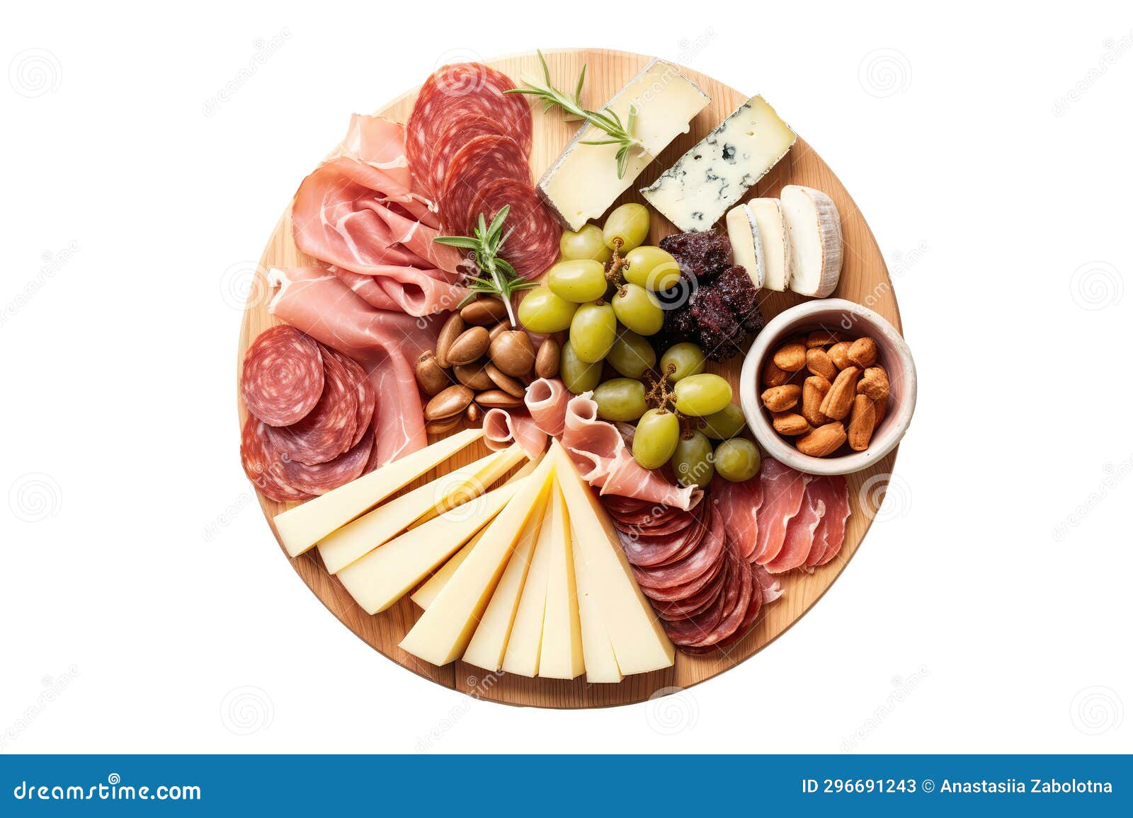 Cheese and Charcuterie Board on White Plate on a White Background Stock