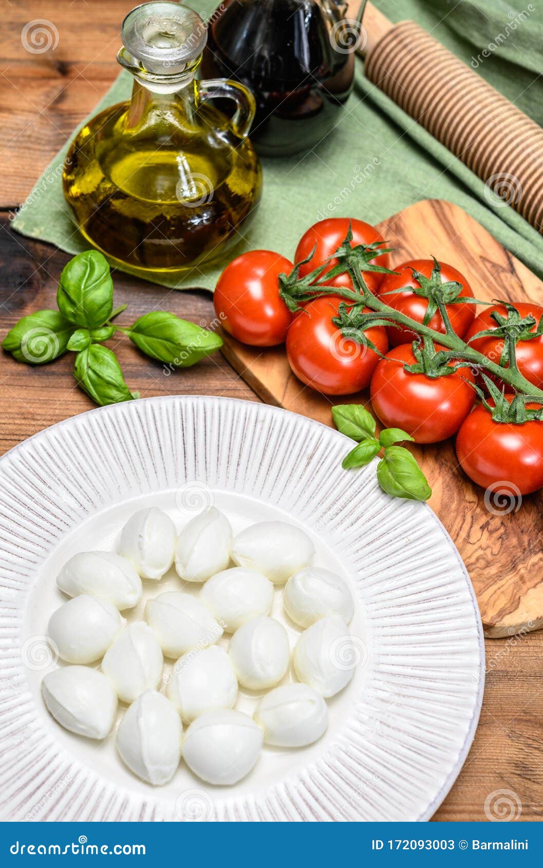 Cheese Collection, White Mini Mozzarella Cheese Balls for Salad or for Appetizer Snacks Stock