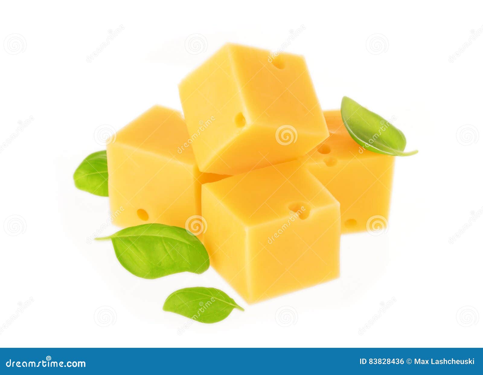 Cheese Cubes Isolated on White Background. Stock Photo Image of