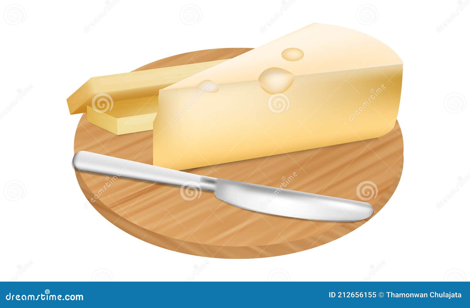 Cheese on Cutting Board and Metal Knife Stock Vector Illustration of