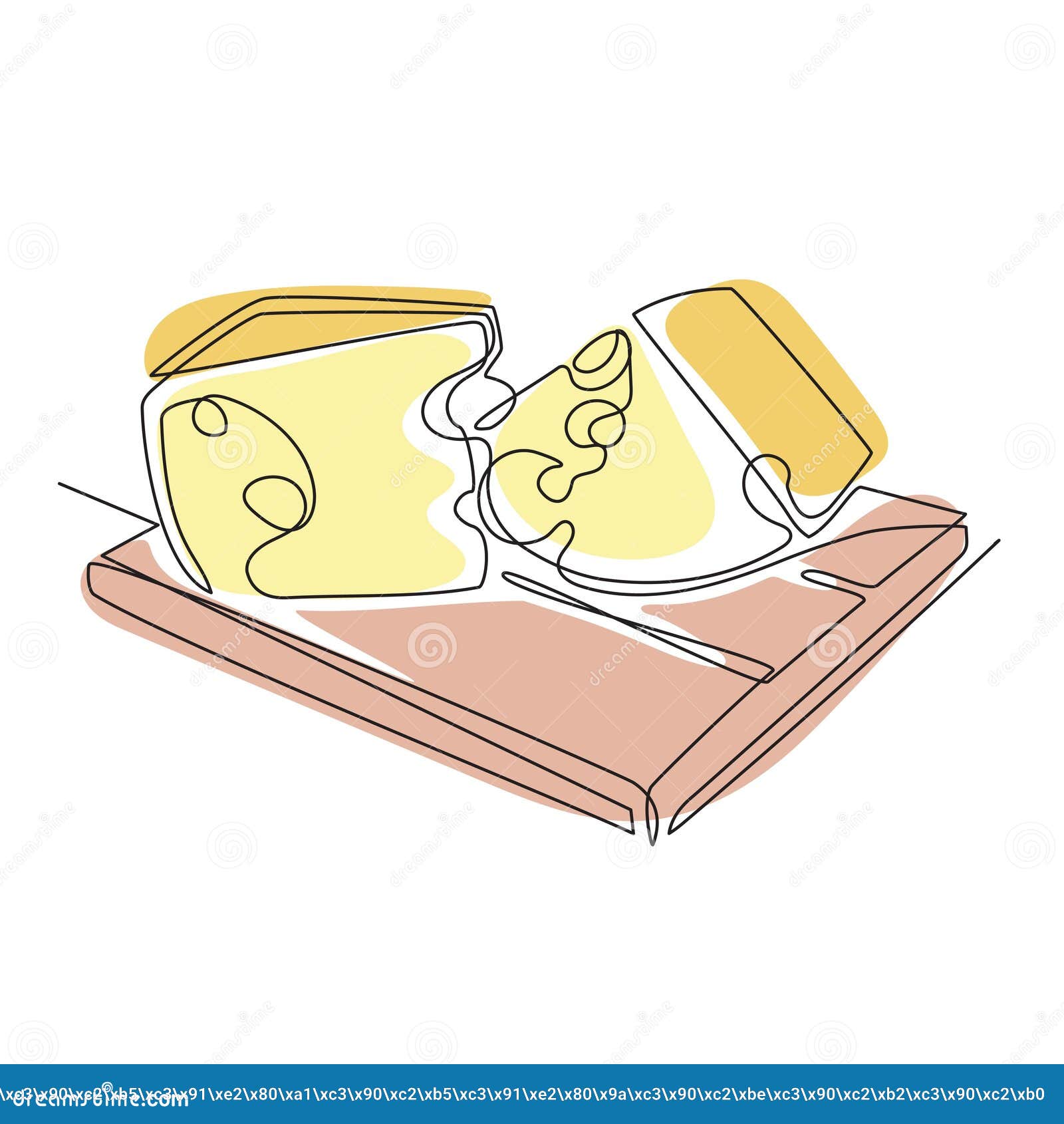 Cheese on a Cutting Board. One Line Drawing. Continuous Line Stock