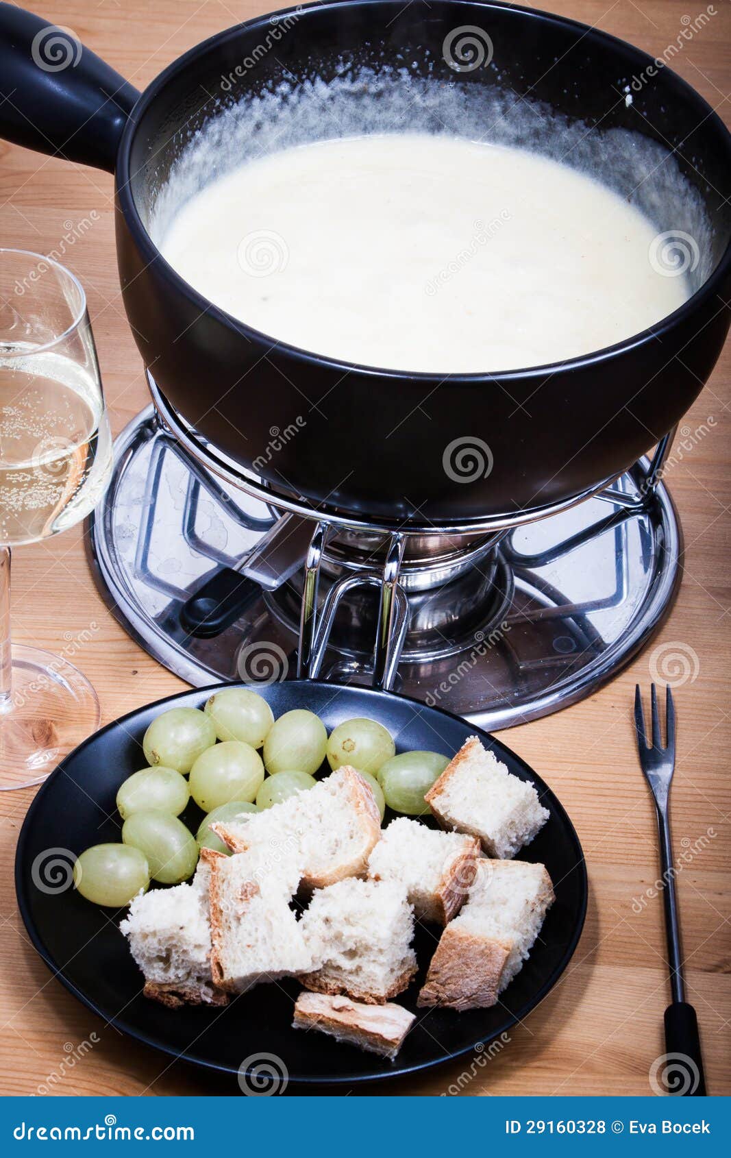 Cheese Fondue with Bread Wine and Grapes Stock Photo Image of fresh