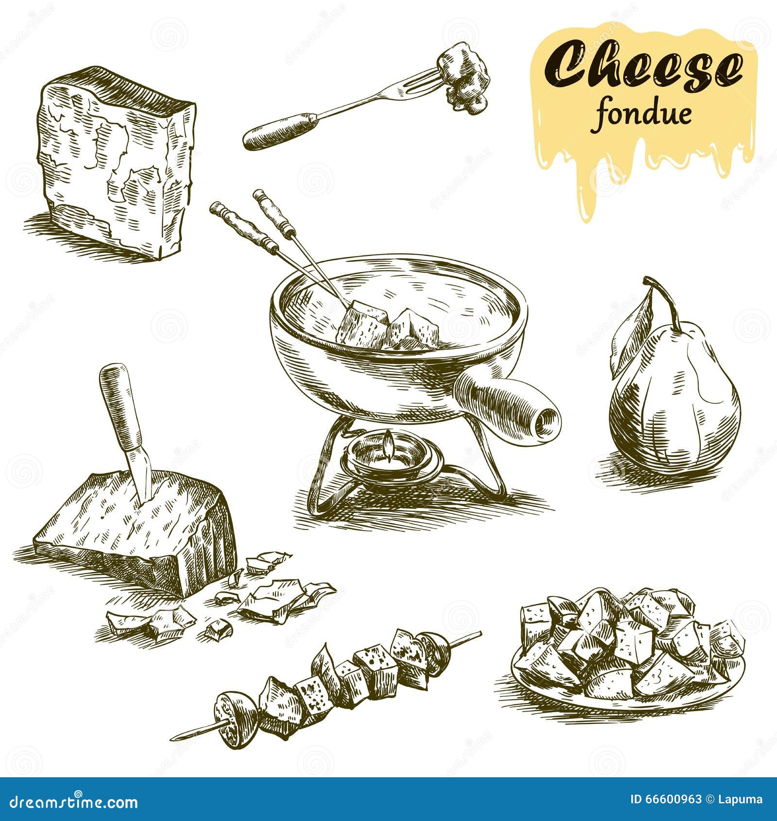 Cheese fondue sketches stock vector. Illustration of appetizer 66600963