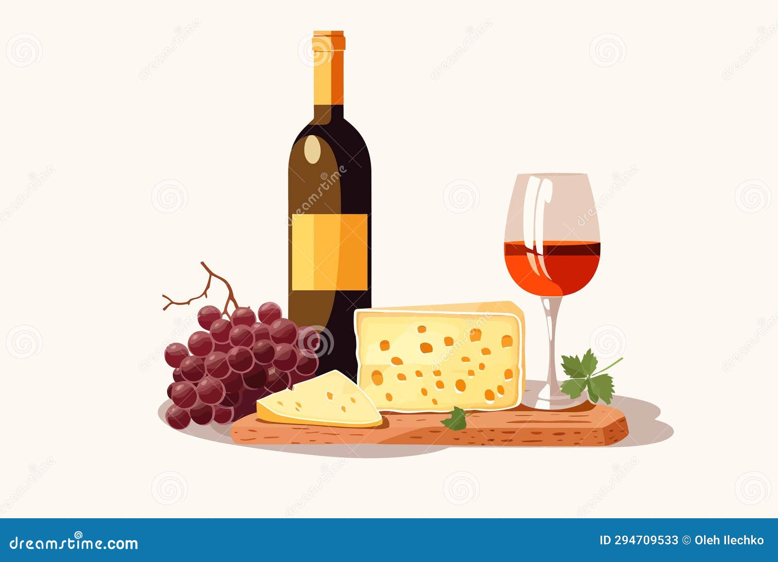 Cheese Fruit and Wine Vector Flat Minimalistic Isolated Vector Style