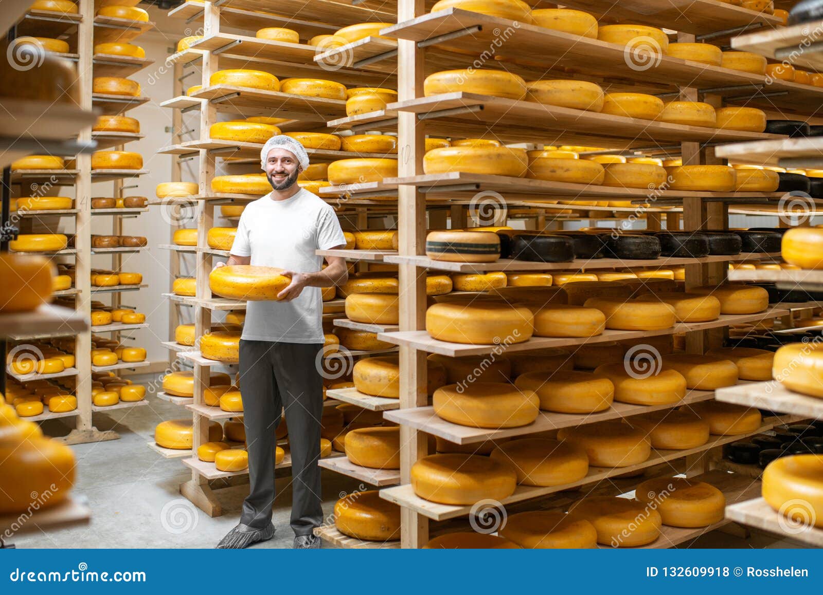 Cheese Maker at the Cheese Storage Stock Photo Image of dairy, round