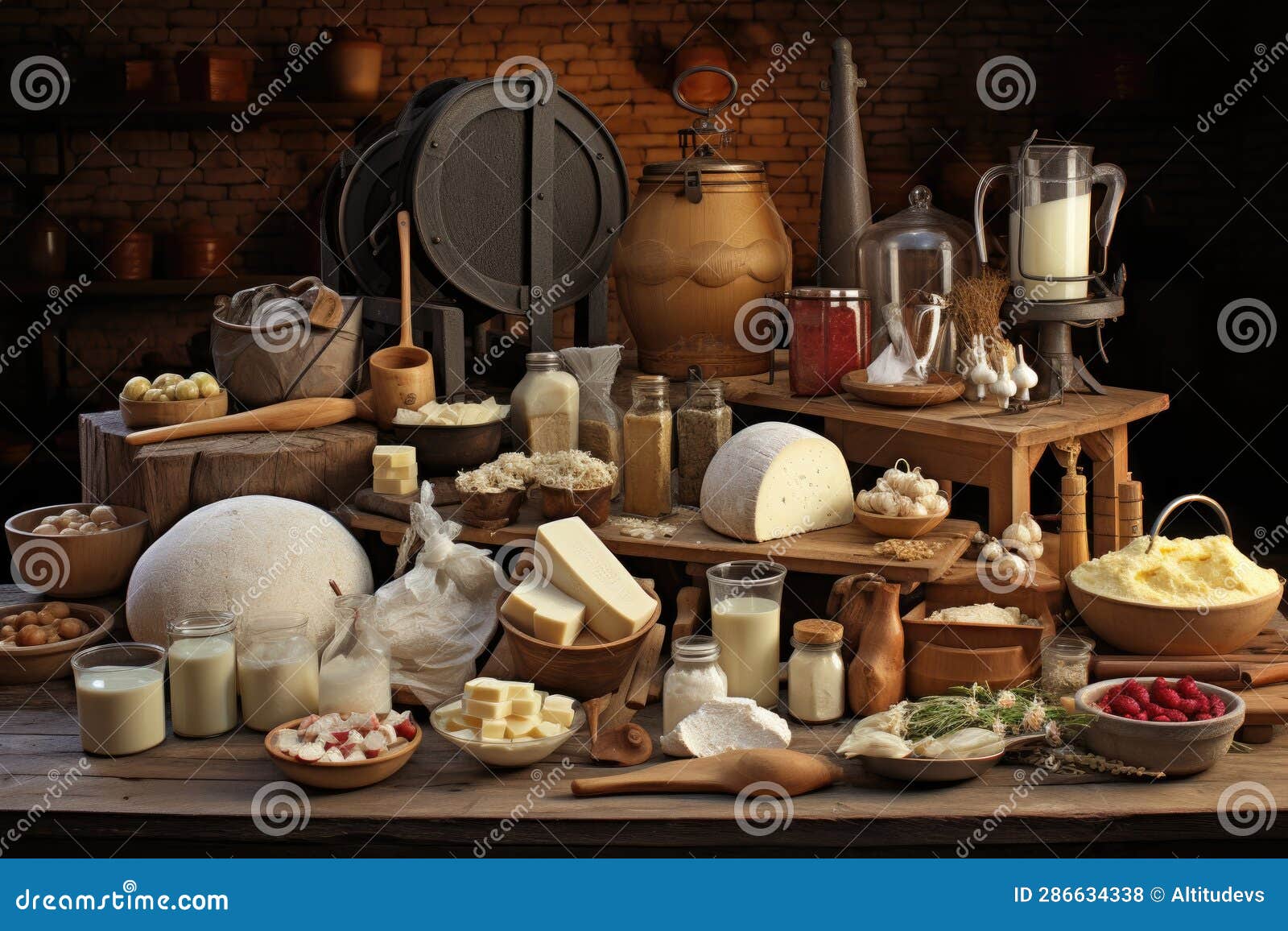 Cheese Making Equipment and Ingredients Layout Stock Photo Image of