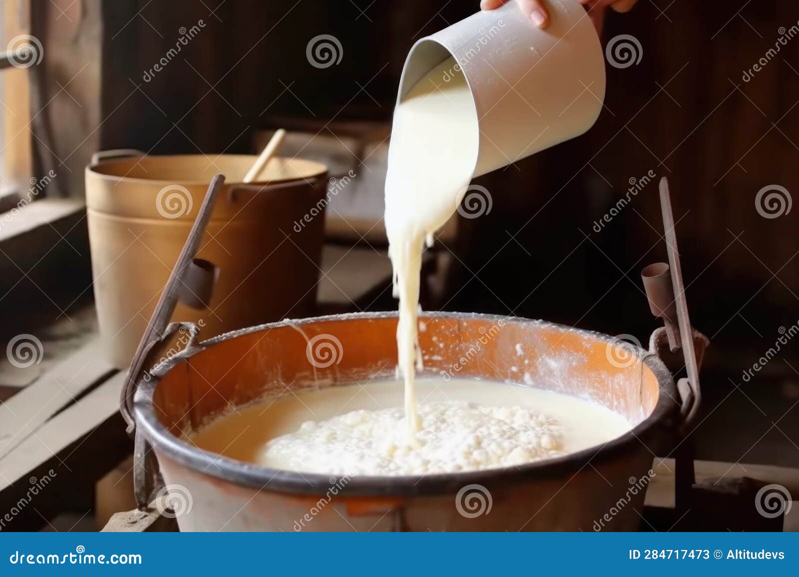 Cheese Making Process, Curdled Milk in Container Stock Image Image of