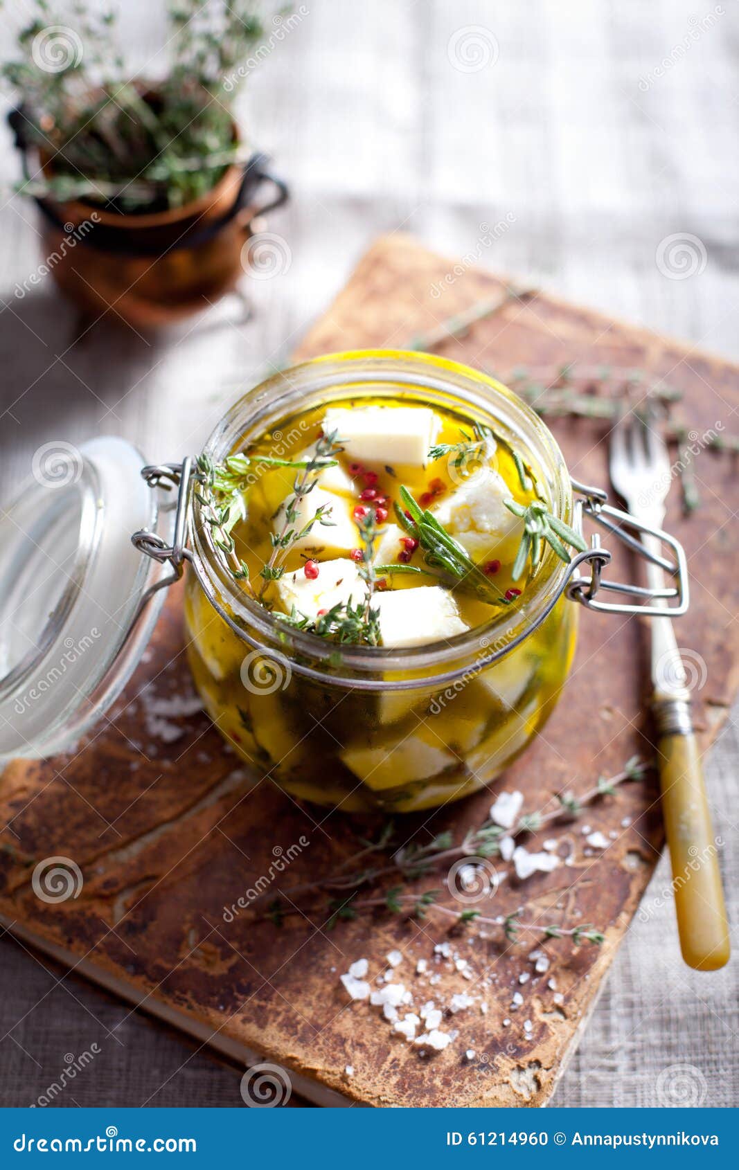 Cheese Marinated in Olive Oil with Herbs Stock Photo Image of metal