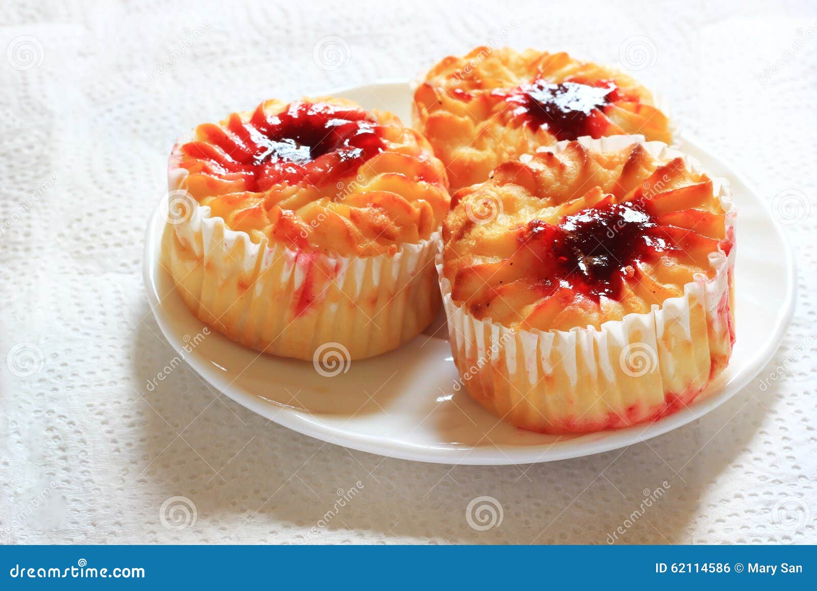 Cheese Muffins with Cherry Jam. a Light Snack Stock Photo Image of