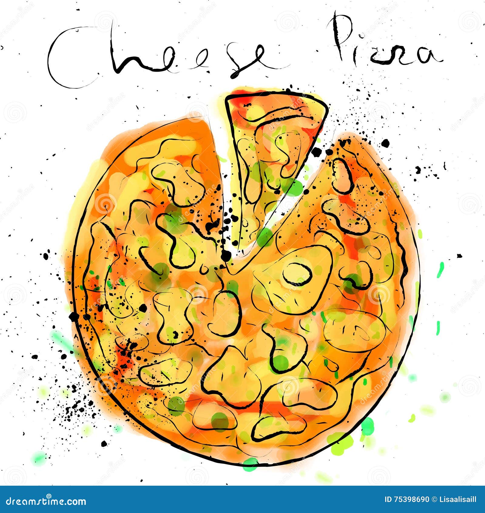 Cheese Pizza, Drawn in Chalk on a Blackboard Stock Vector Illustration of draw, crust 75398690