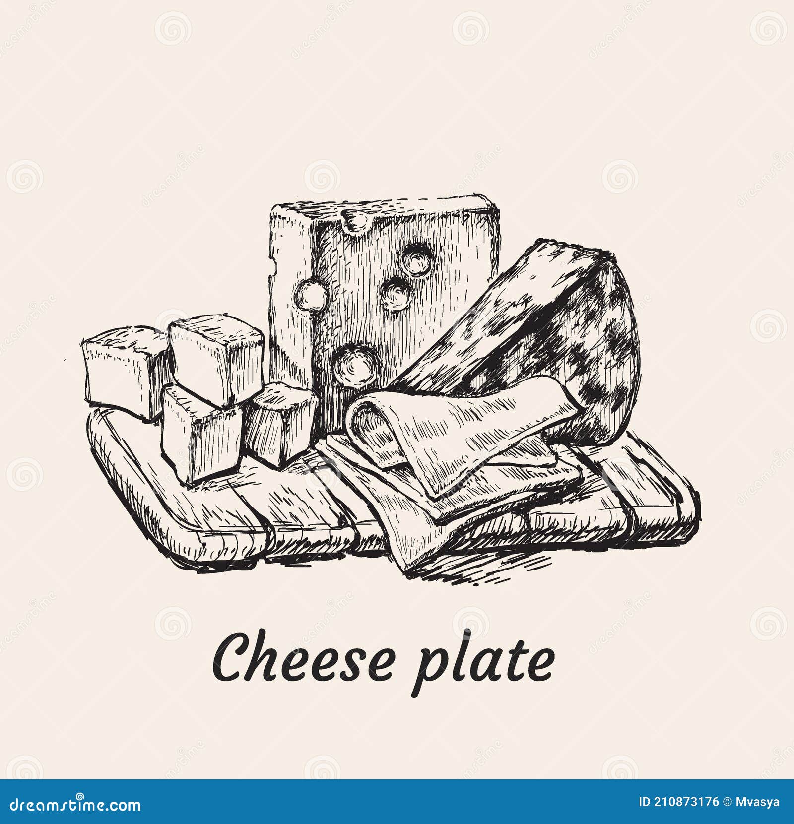 Cheese Plate Hand Drawing Vector Illustration Stock Vector