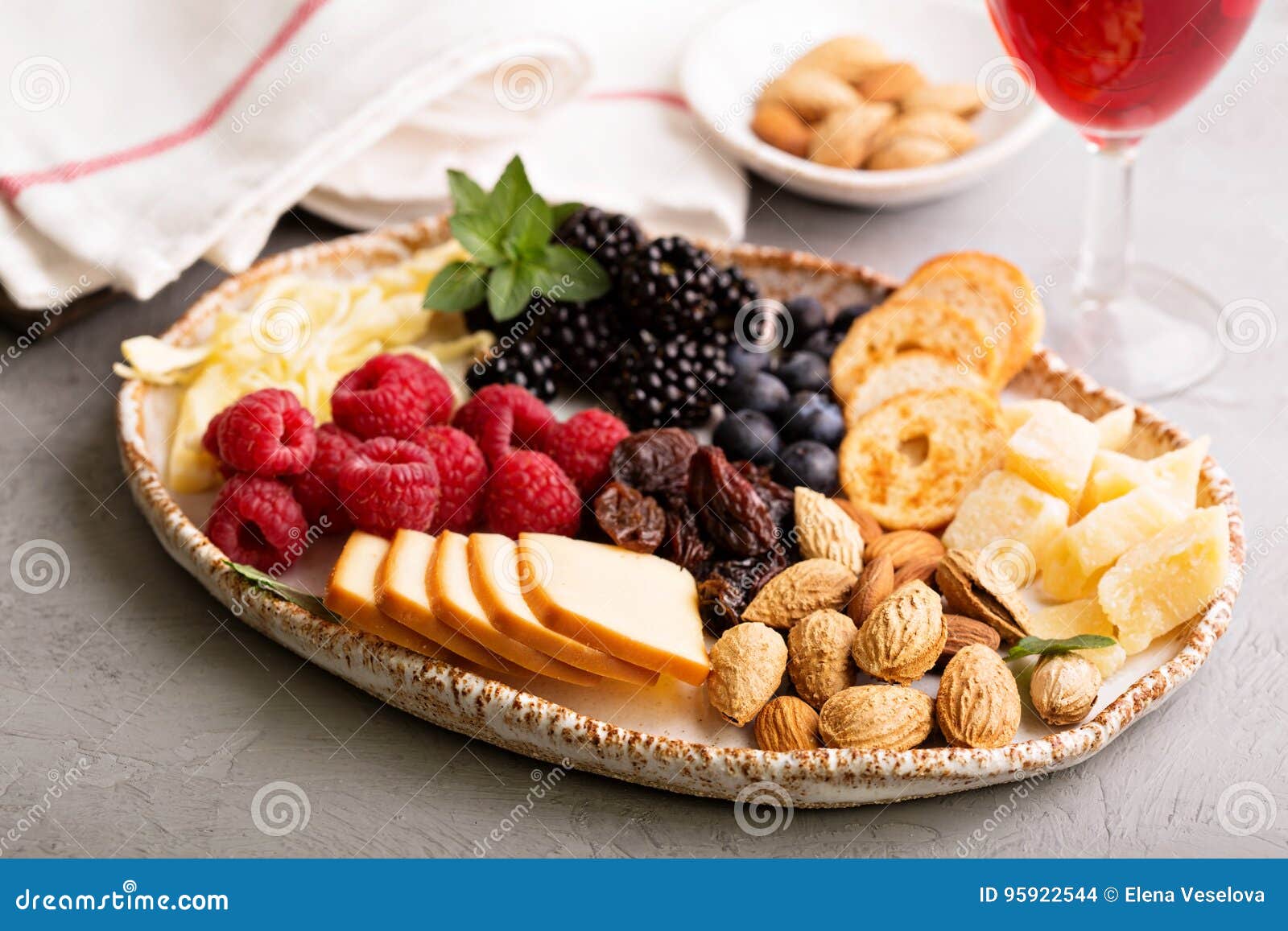 Cheese Plate with Nuts and Berries Stock Photo Image of almonds