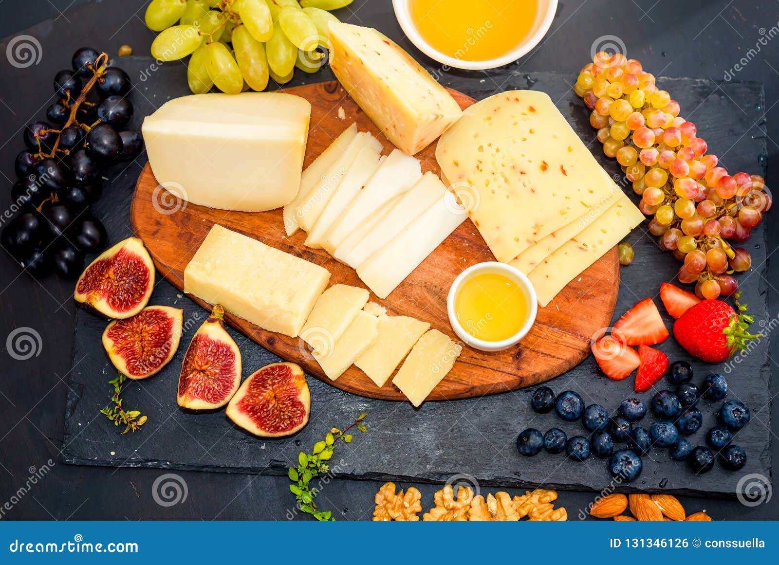 Cheese Plate Served with Grapes, Jam, Figs Stock Photo Image of