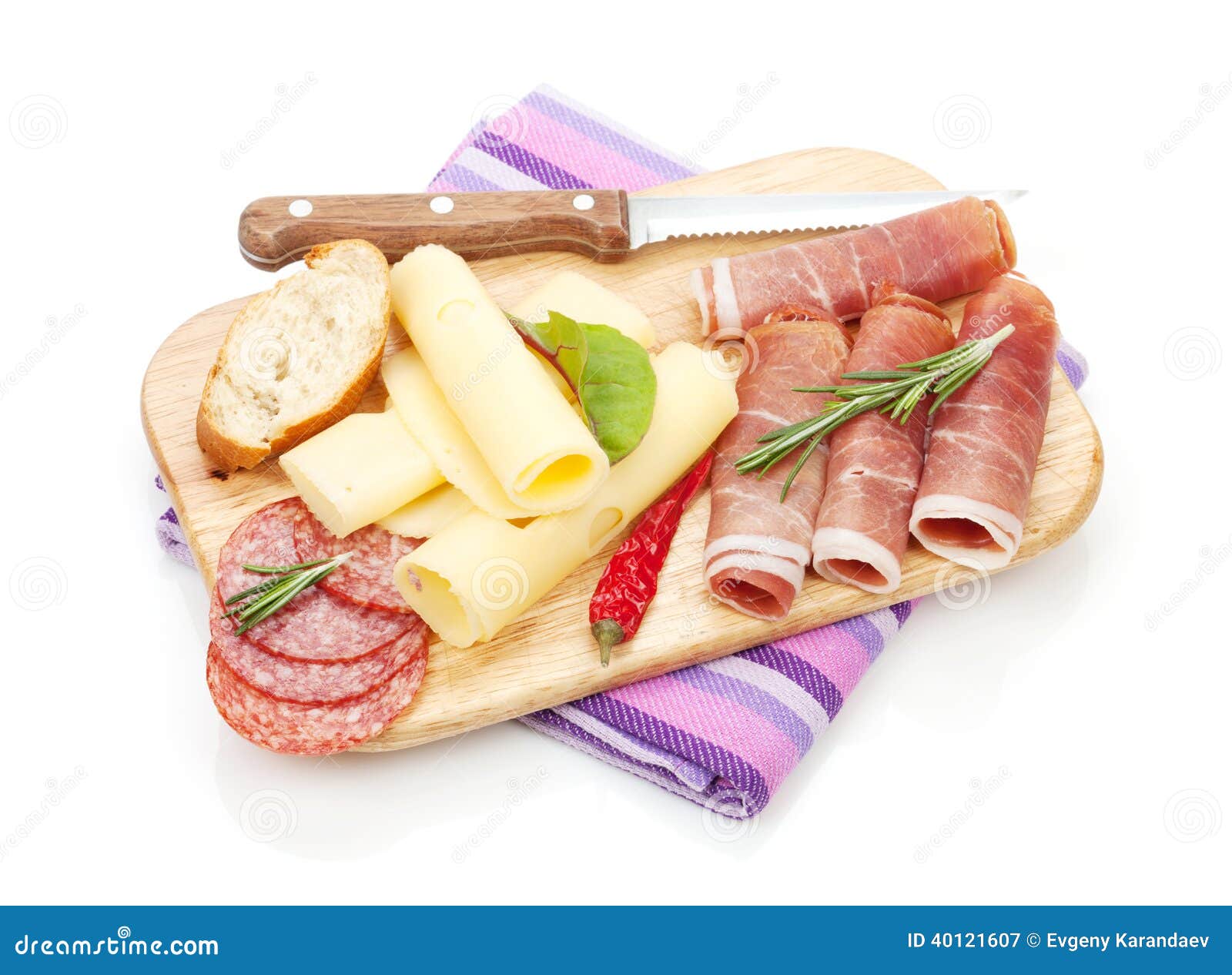 Cheese, Prosciutto, Bread, Vegetables and Spices Stock Image Image of