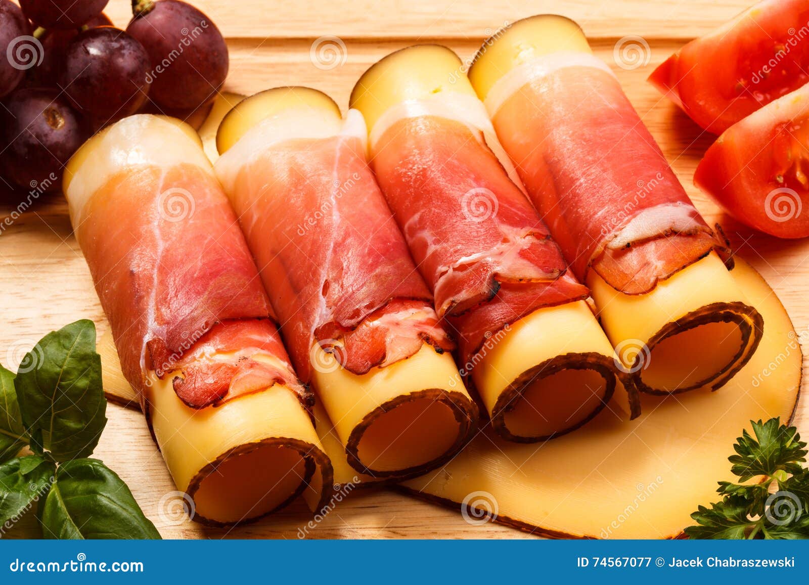 Cheese with prosciutto stock image. Image of lunch, white 74567077