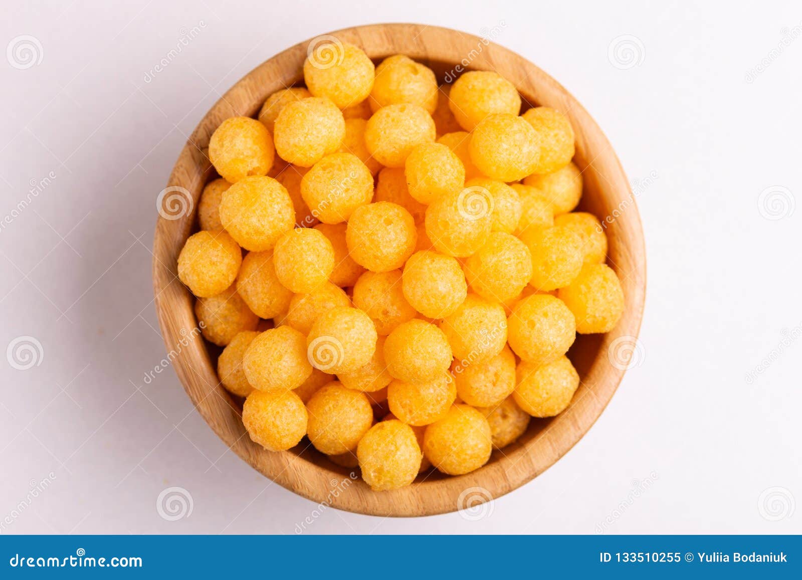 Cheese Puff Balls in Wooden Bowl on Light Background Stock Image - Image of  fried, cereal: 133510255