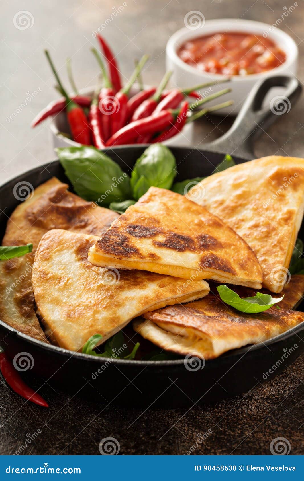 Cheese Quesadillas in a Cast Iron Pan Stock Photo Image of cheddar