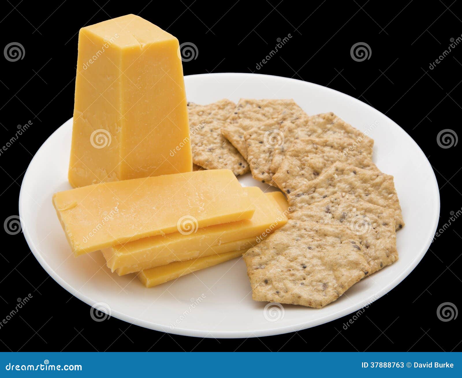 Cheese Round Crackers Plate Isolated Black Stock Image Image of brown