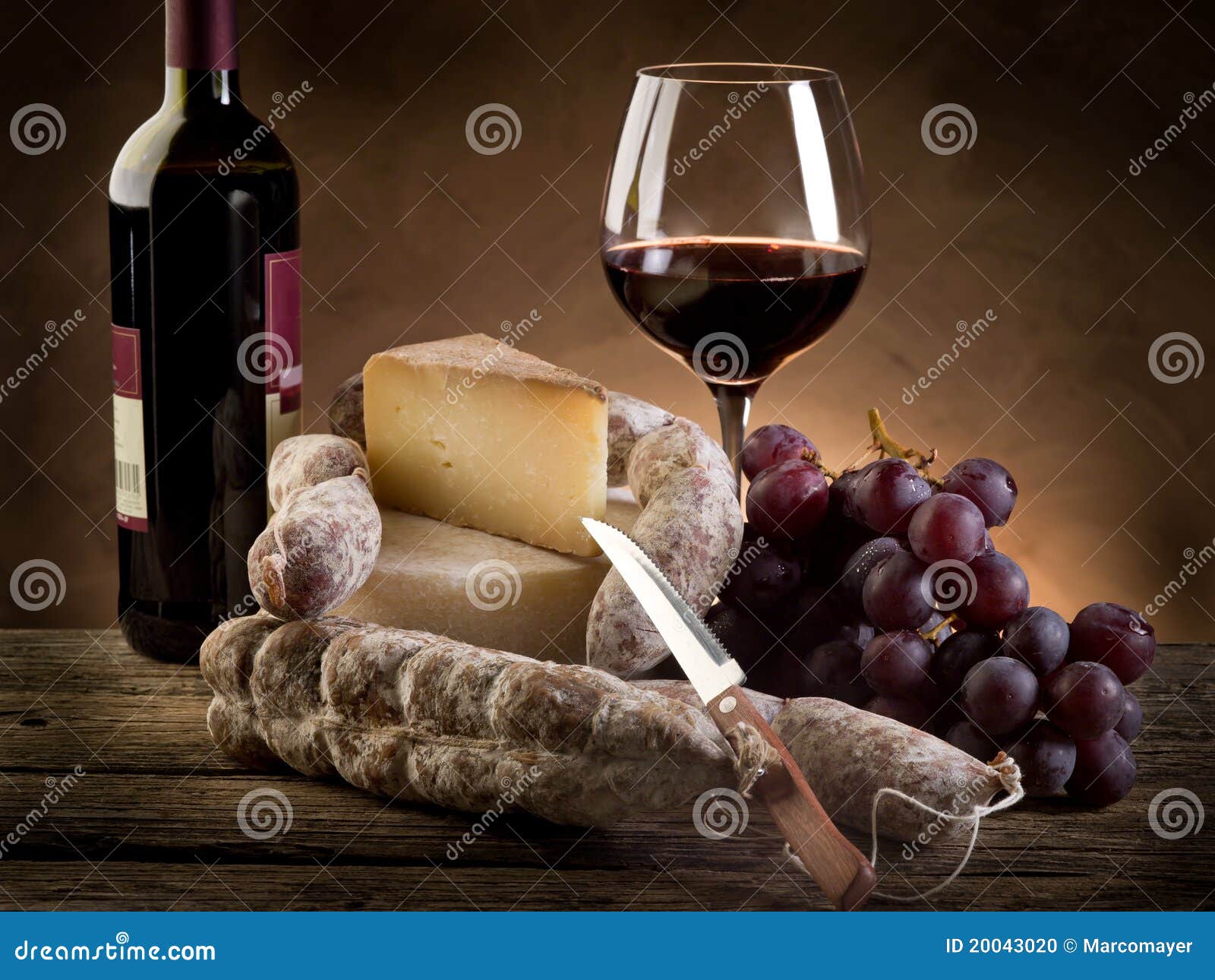 Cheese Salami Grapes and Wine Stock Photo Image of glass, board 20043020
