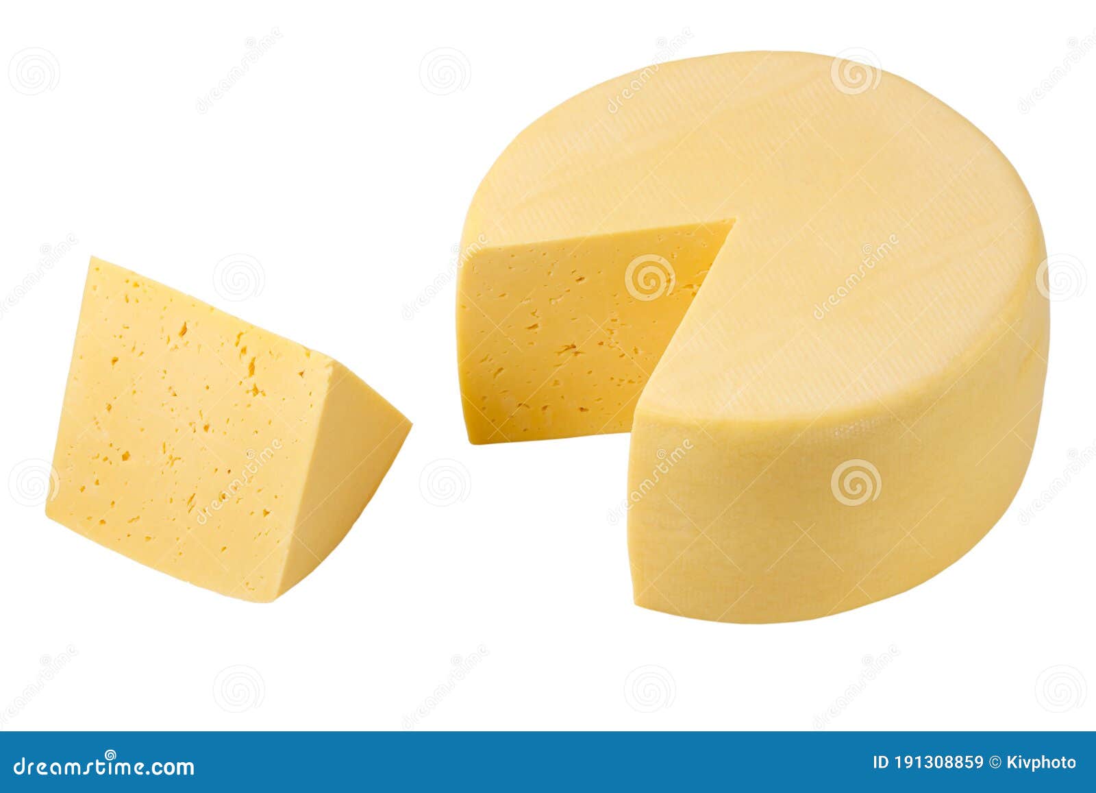 Cheese Sector and Cheese Wheel Isolated with Clipping Path Stock Image
