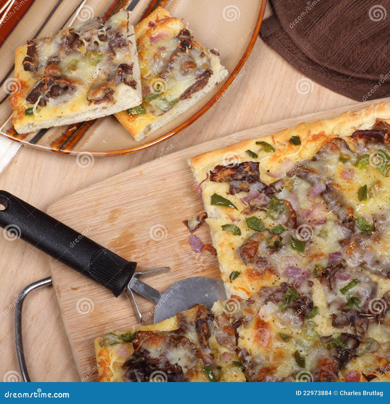 Cheese Steak Pizza stock photo. Image of beef, cutter - 22973884