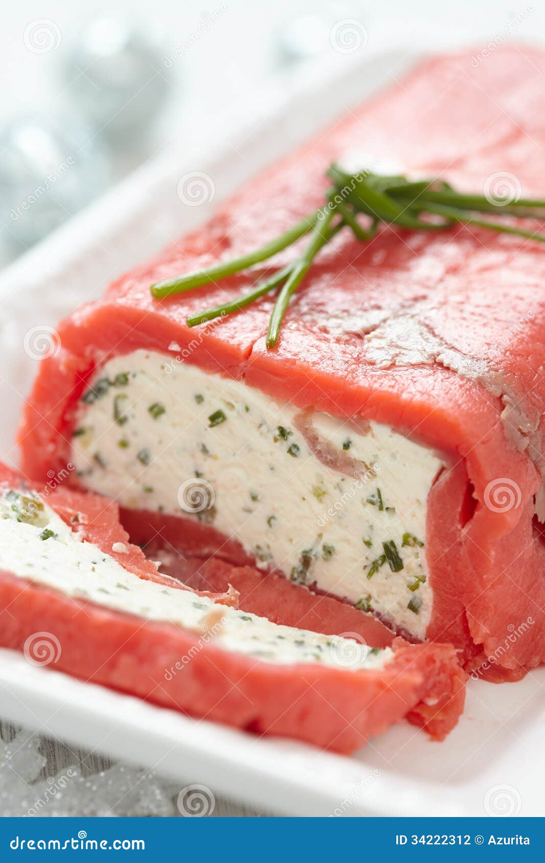 Cheese Terrine Wrapped with Smoked Salmon Stock Photo Image of