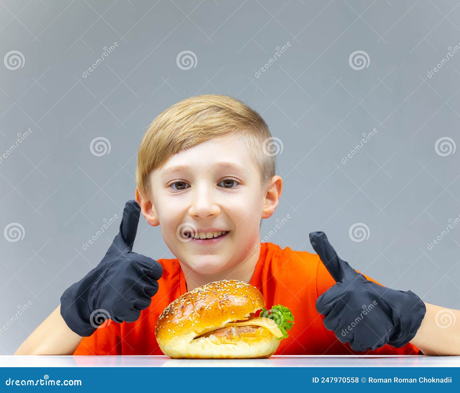 The Cheeseburger Boy is Happy and Gives a Thumbs Up Stock Photo Image of burger, lunch 247970558