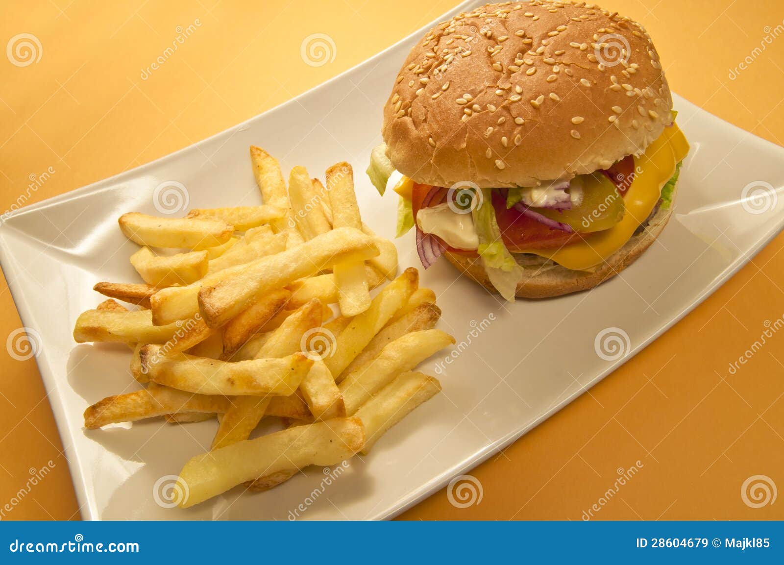 Cheeseburger And Chips Royalty Free Stock Images Image 28604679