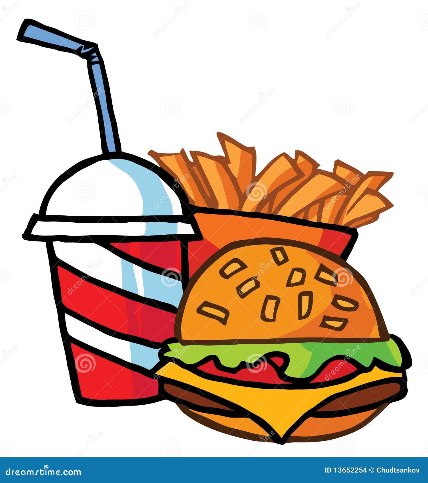 Cheeseburger with Drink and French Fries Stock Vector Illustration of
