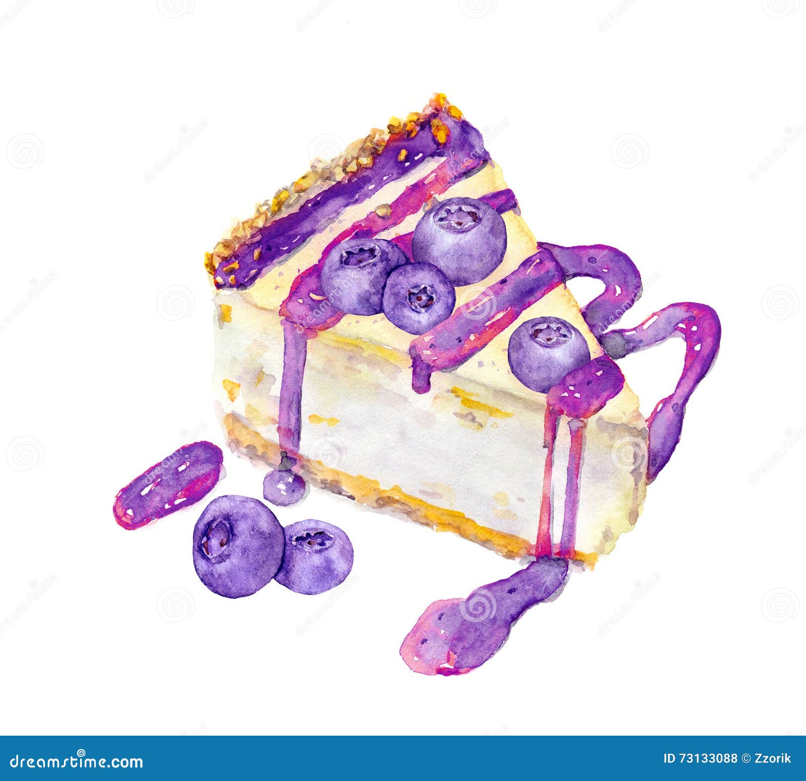 Cheesecake with Blueberry and Jam. Watercolor Stock Illustration Illustration of dessert