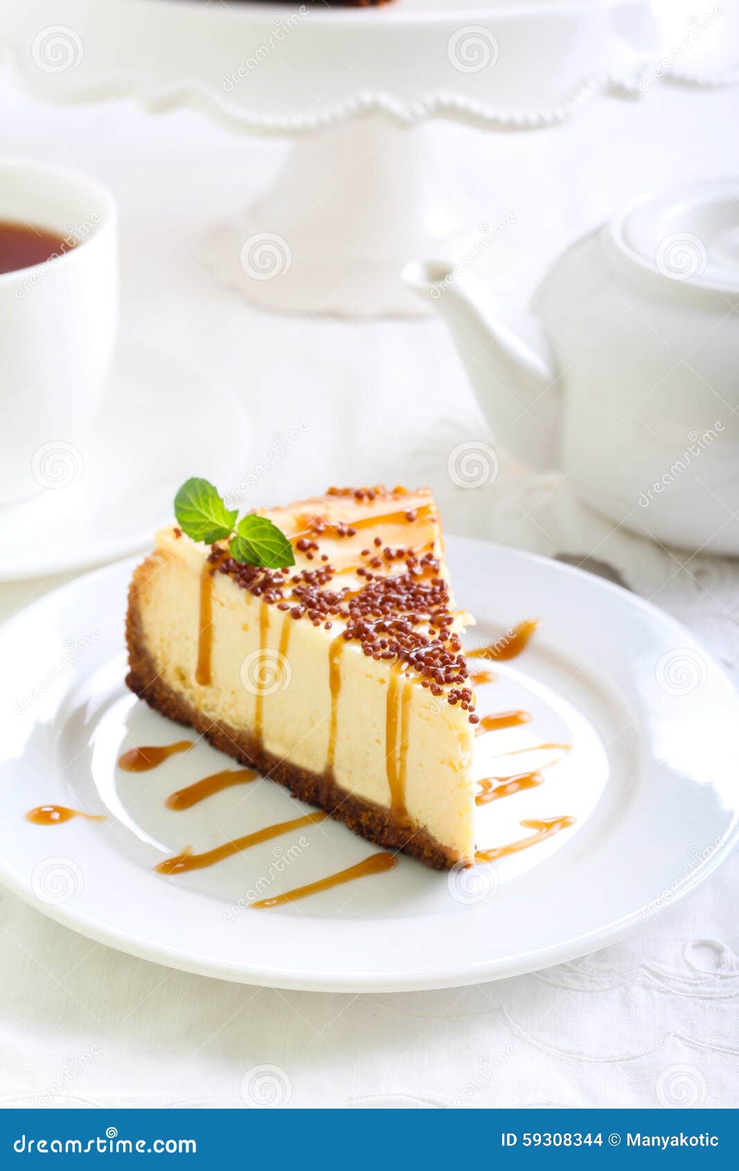 Cheesecake with Caramel Drizzle Stock Photo Image of glaze
