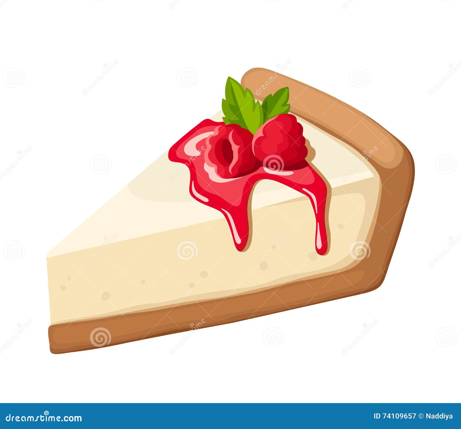 Cheesecake Piece with Raspberry. Vector Illustration. Stock Vector