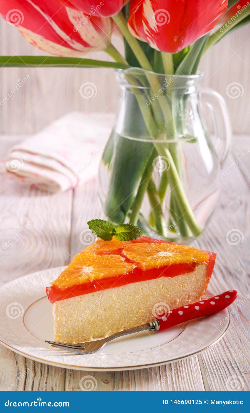 Cheesecake Slice with Fruit Jelly Topping Stock Image Image of food