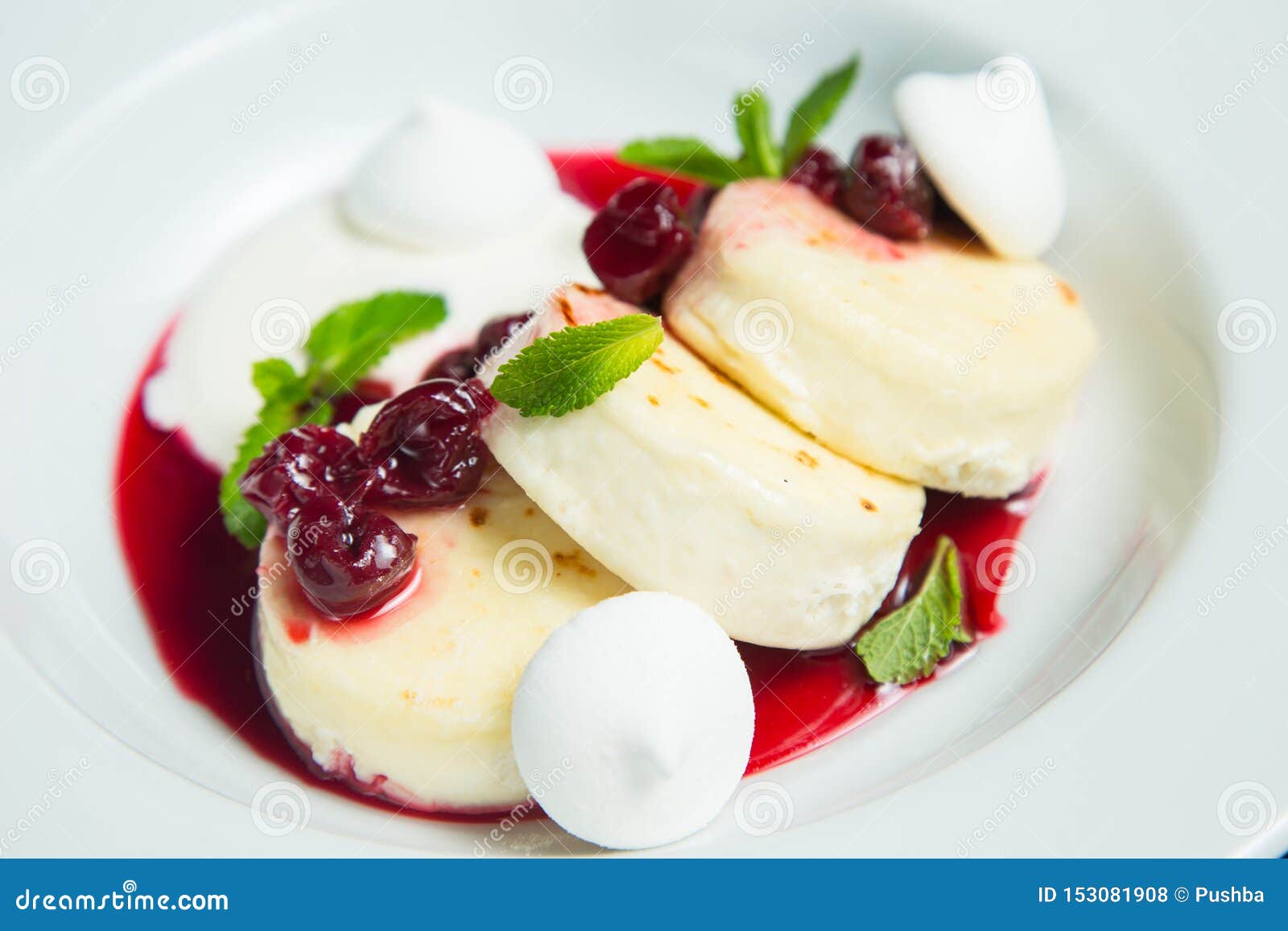 Cheesecakes with Fruit Sauce on a Plate Stock Photo Image of healthy