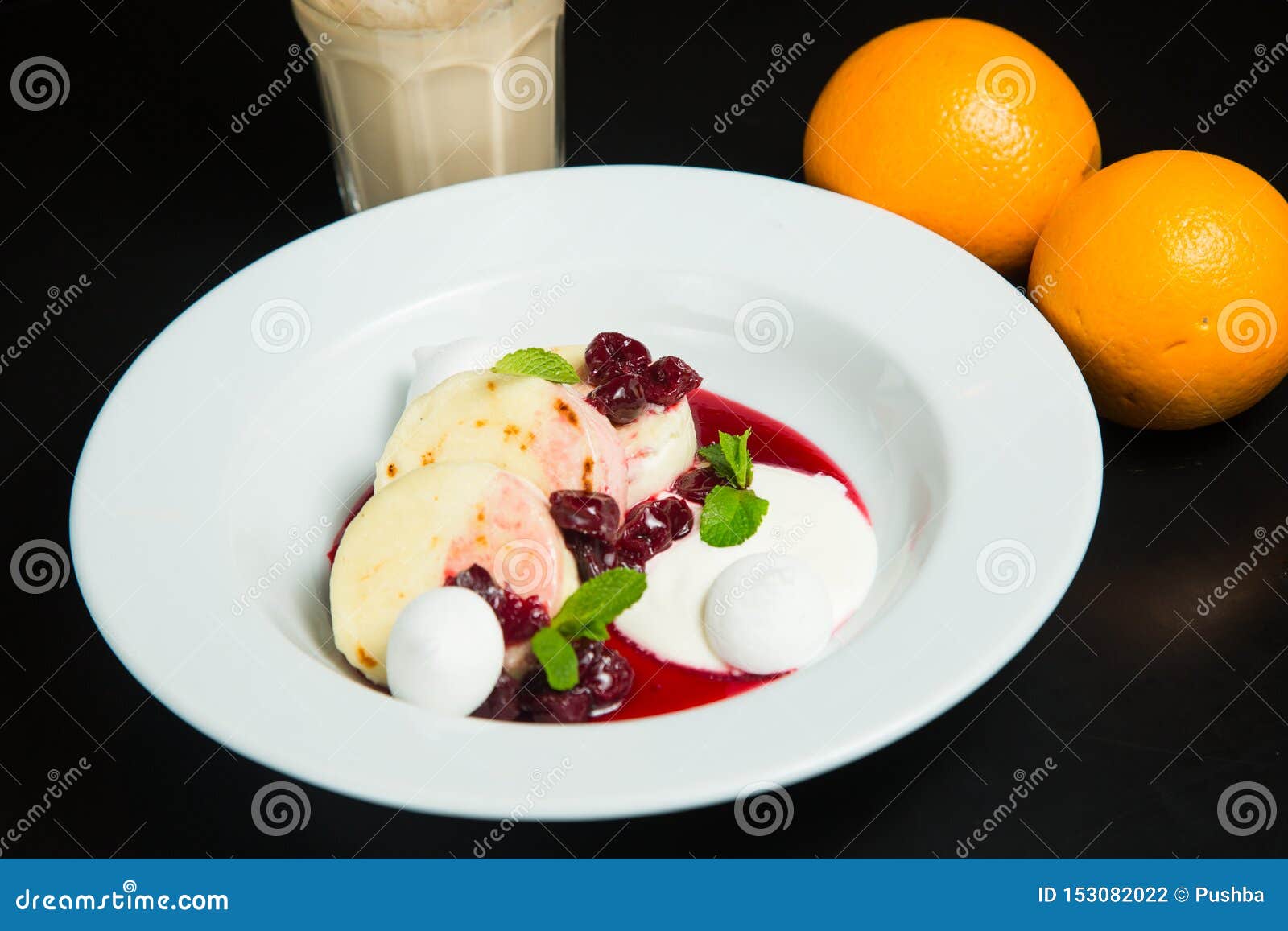 Cheesecakes with Fruit Sauce on a Plate Stock Photo Image of cheese