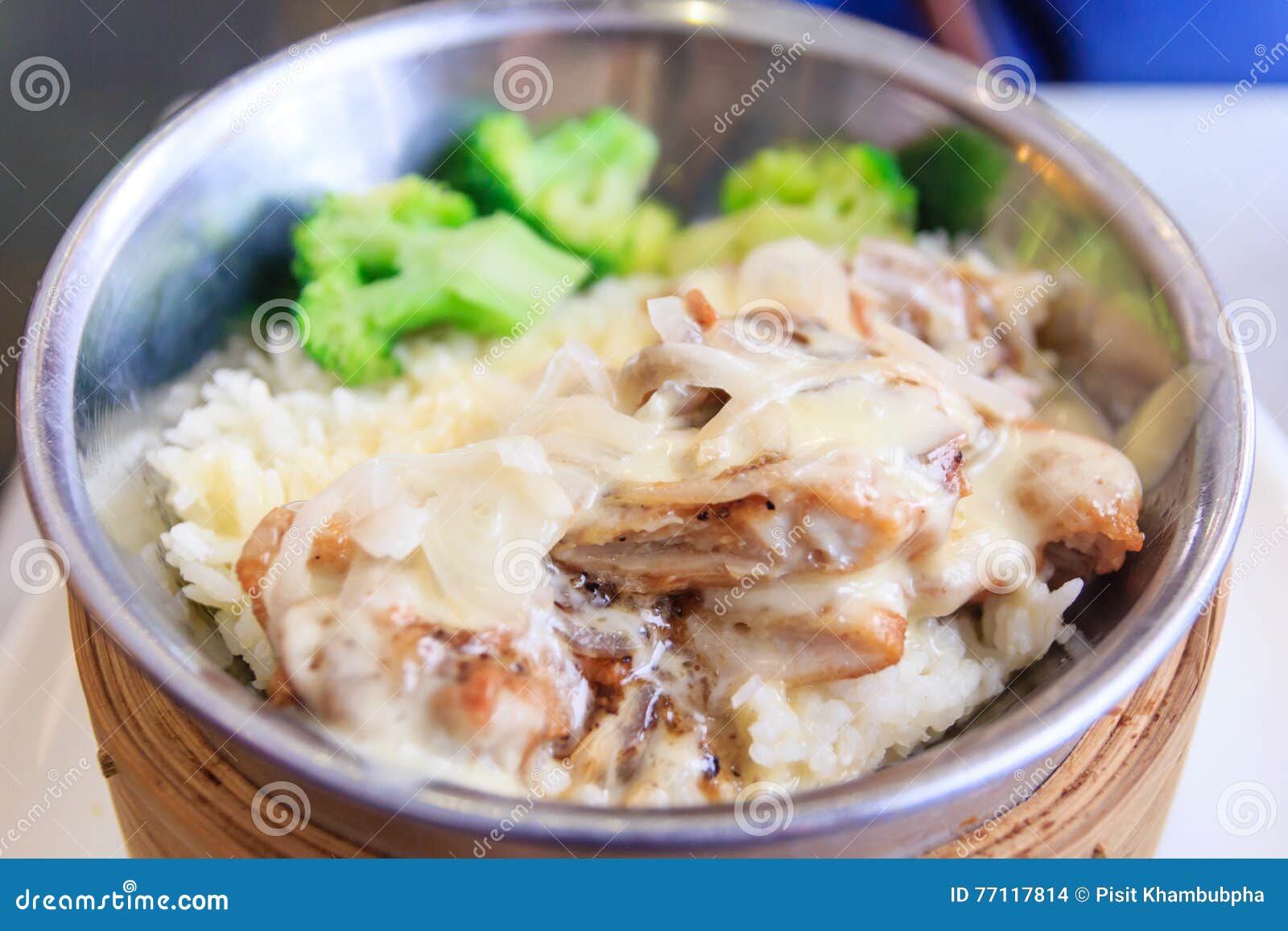 Cheesy Black Pepper Chicken with Rice Stock Photo - Image of
