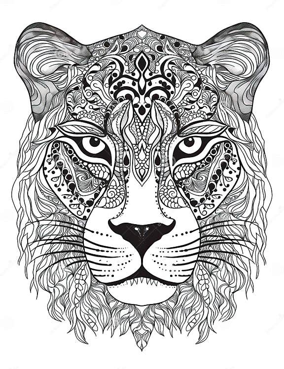Cheetah Head Black White Outline for Coloring Book Page, Generative AI ...